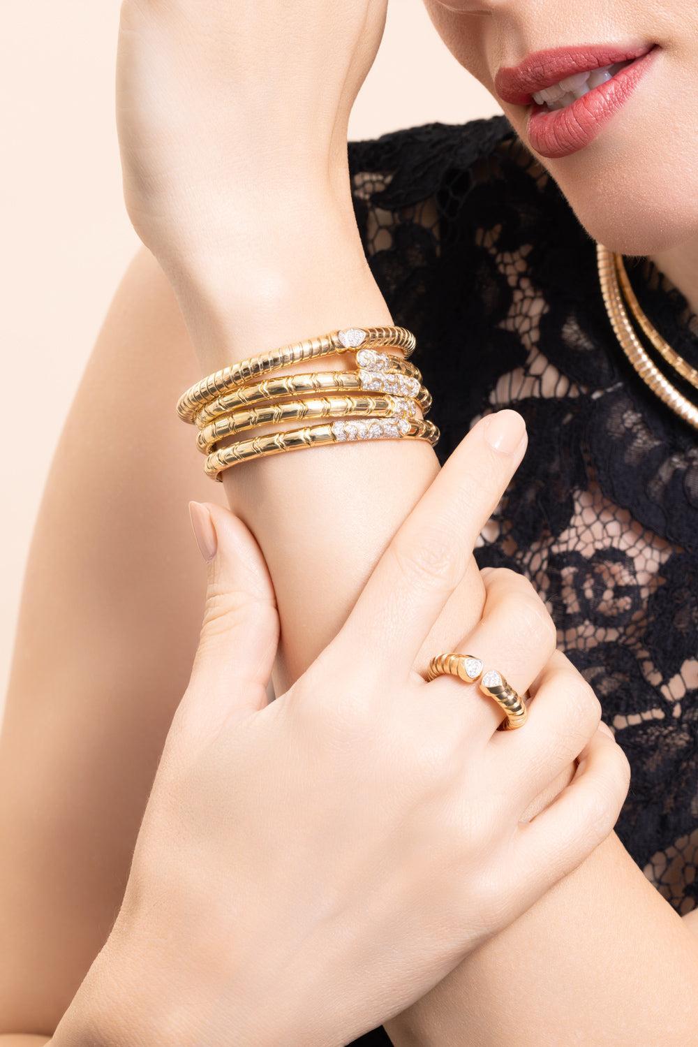 Diamond Trisolina Bangle Bracelet-YELLOW GOLD-SMALL-JEWELRYFINE JEWELBRACELET O-MARINA B