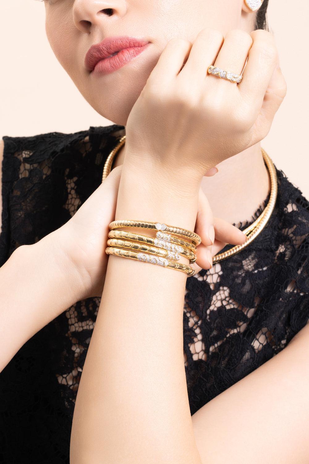 Diamond Ondone Triple Bangle Bracelet-YELLOW GOLD-SMALL-JEWELRYFINE JEWELBRACELET O-MARINA B