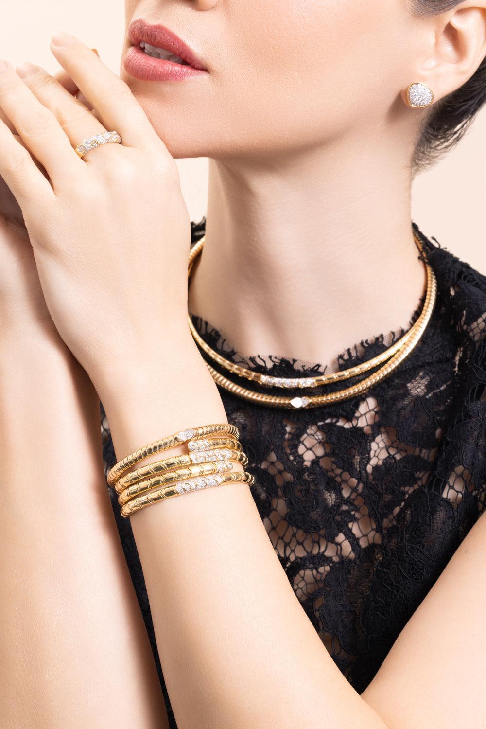 Diamond Ondone Triple Bangle Bracelet-YELLOW GOLD-SMALL-JEWELRYFINE JEWELBRACELET O-MARINA B