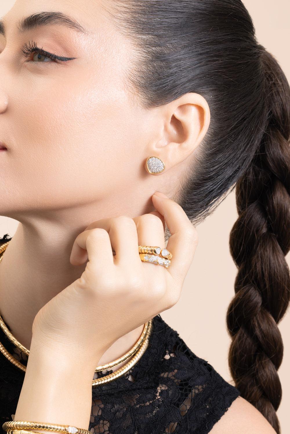 Trisola Round Diamond Earrings-YELLOW GOLD-JEWELRYFINE JEWELEARRING-MARINA B