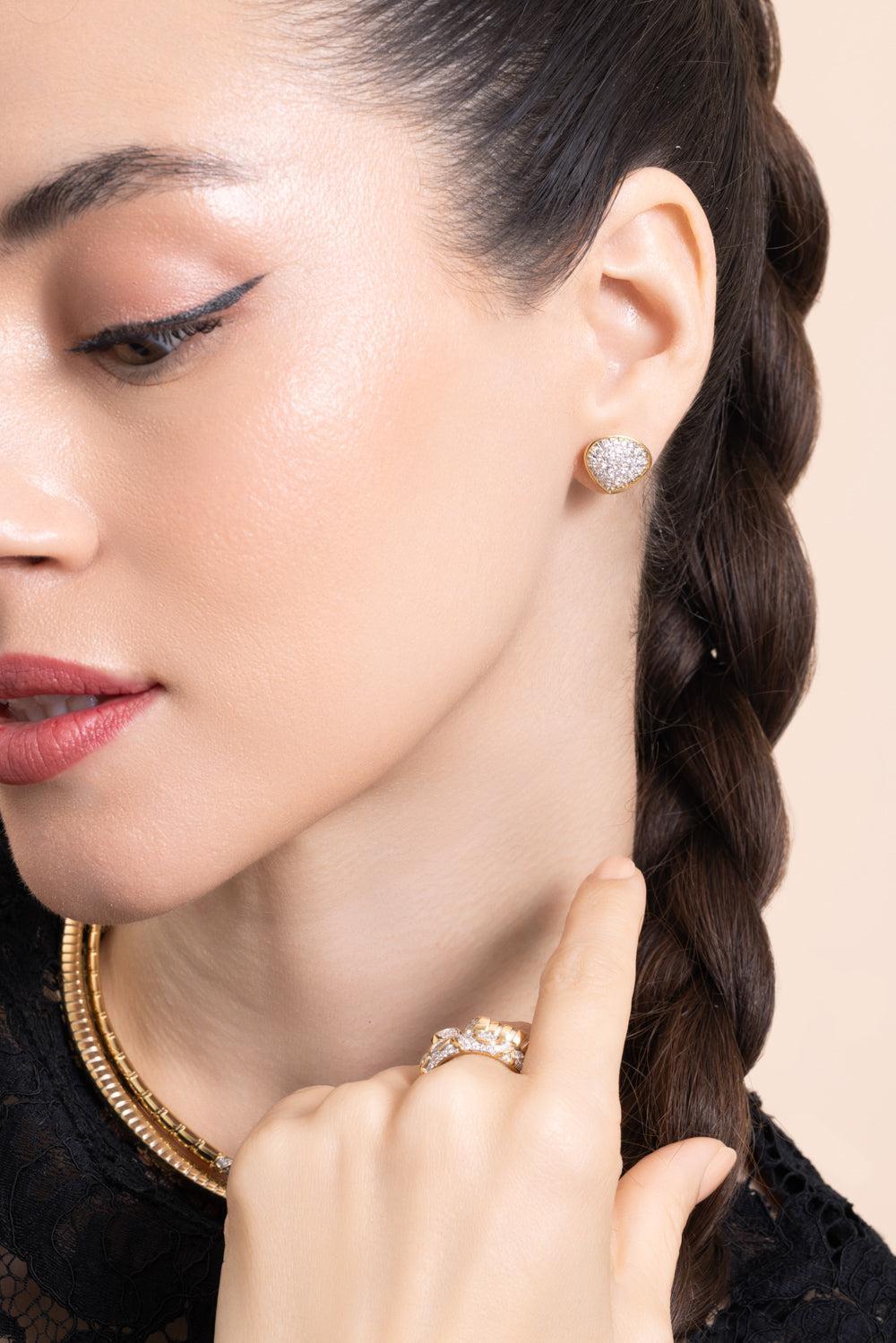 Trisola Round Diamond Earrings-YELLOW GOLD-JEWELRYFINE JEWELEARRING-MARINA B