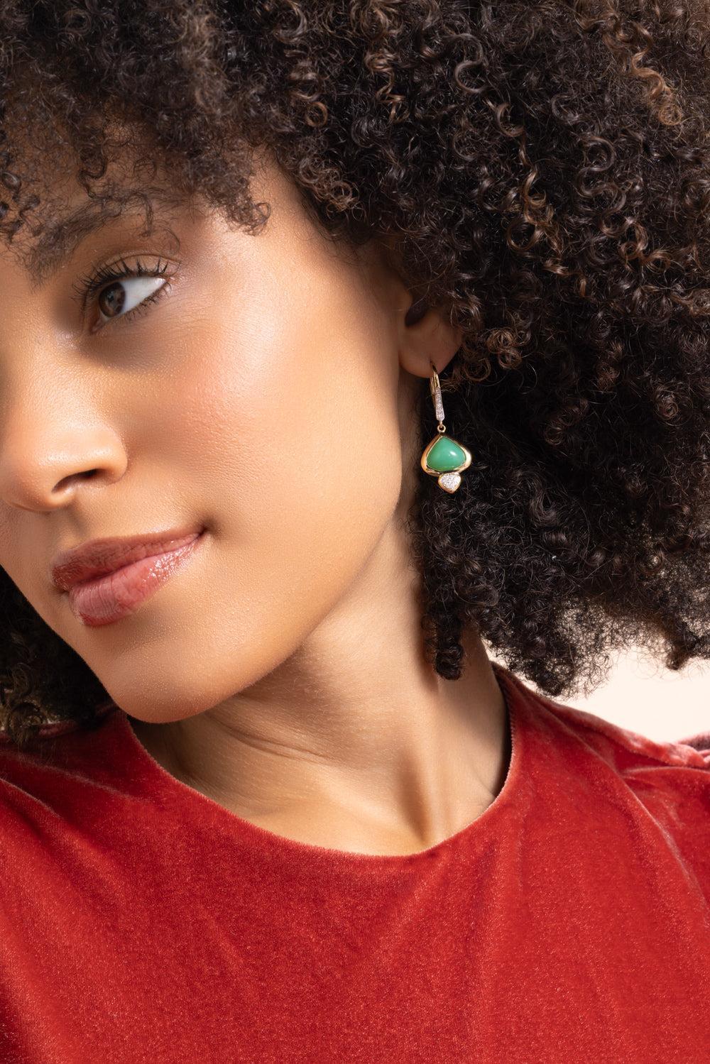 Chrysoprase Diamond Trisolina Drop Earrings-YELLOW GOLD-JEWELRYFINE JEWELEARRING-MARINA B