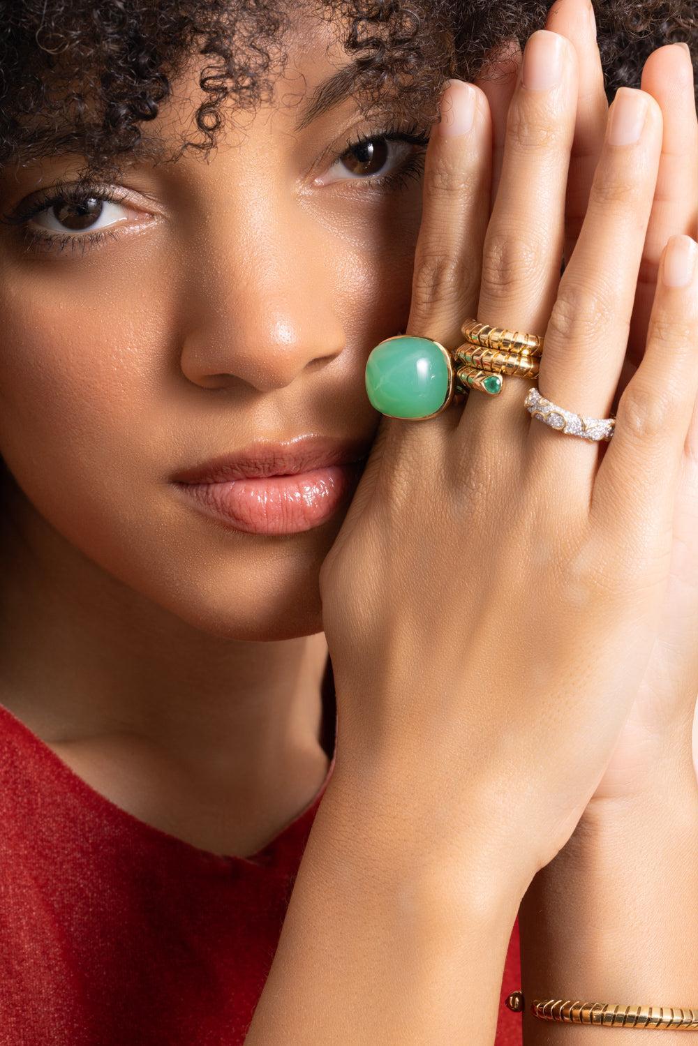 Chrysoprase Tigella Sugarloaf Ring-YELLOW GOLD-6.5-JEWELRYFINE JEWELRING-MARINA B