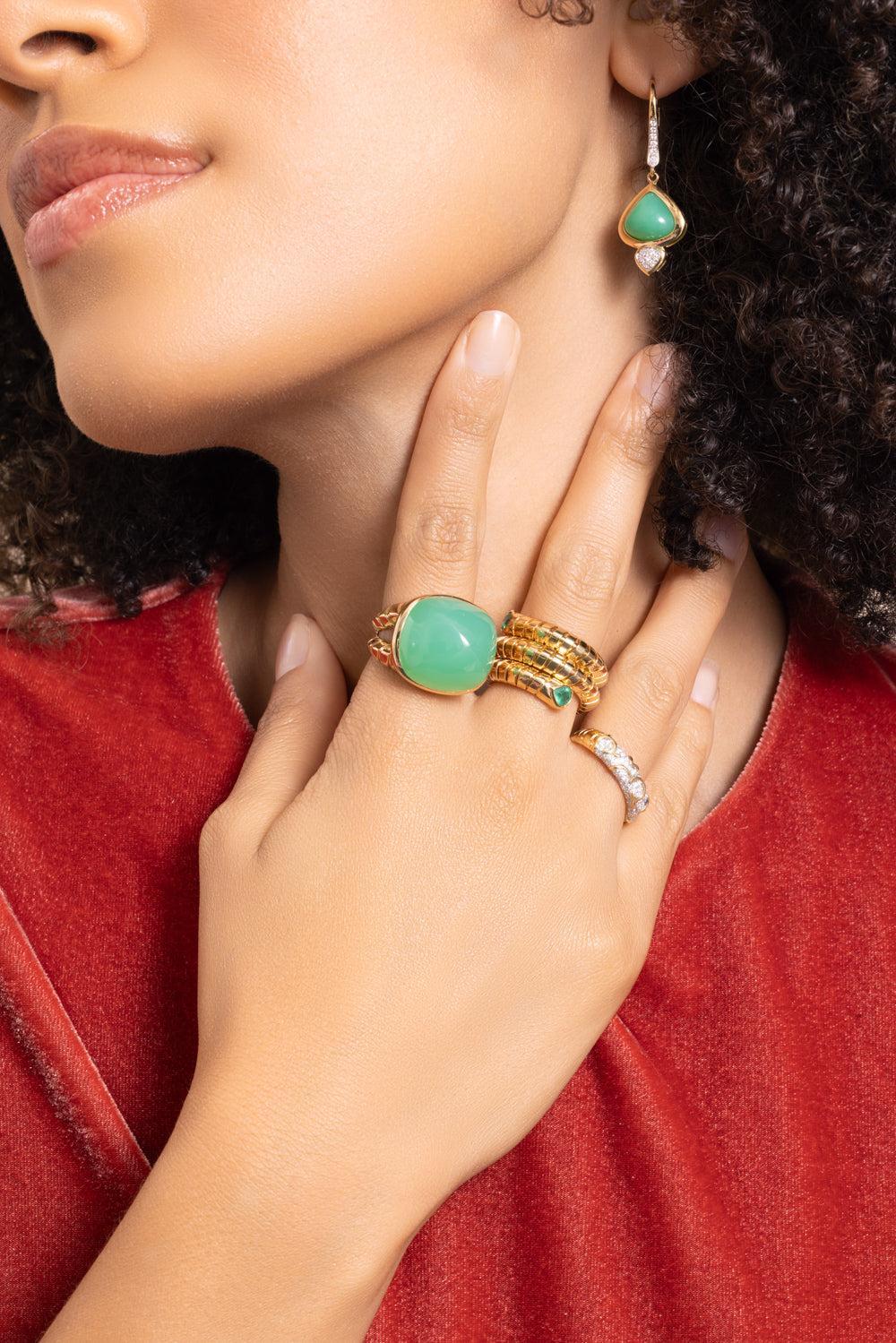 Chrysoprase Tigella Sugarloaf Ring-YELLOW GOLD-6.5-JEWELRYFINE JEWELRING-MARINA B