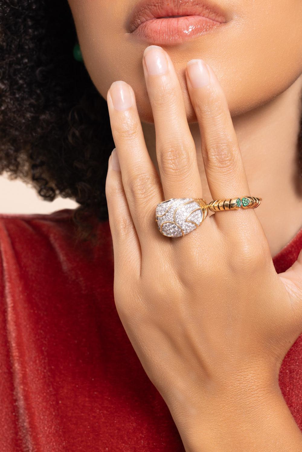 Diamond Onda Bombe Ring-YELLOW GOLD-6.5-JEWELRYFINE JEWELRING-MARINA B