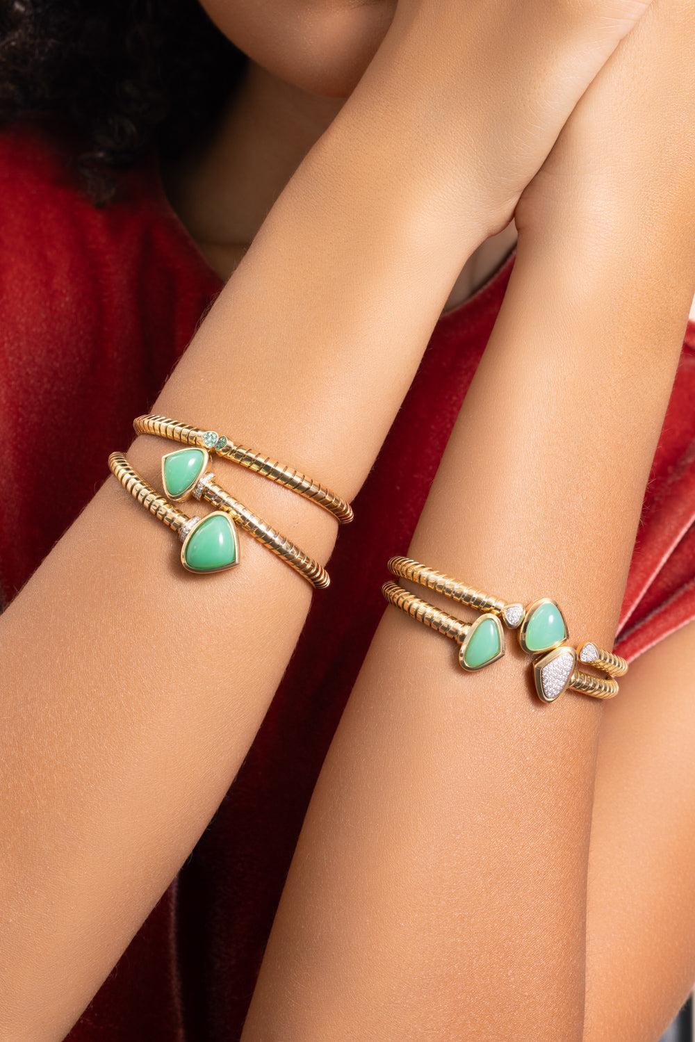 Chrysoprase Diamond Trisolina Bracelet-YELLOW GOLD-MEDIUM-JEWELRYFINE JEWELBRACELET O-MARINA B