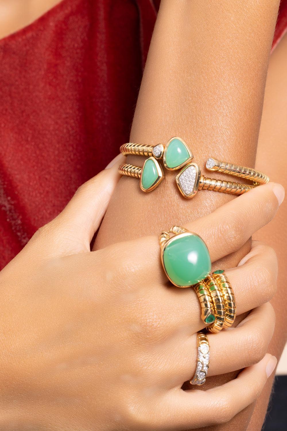 Chrysoprase Tigella Sugarloaf Ring-YELLOW GOLD-6.5-JEWELRYFINE JEWELRING-MARINA B