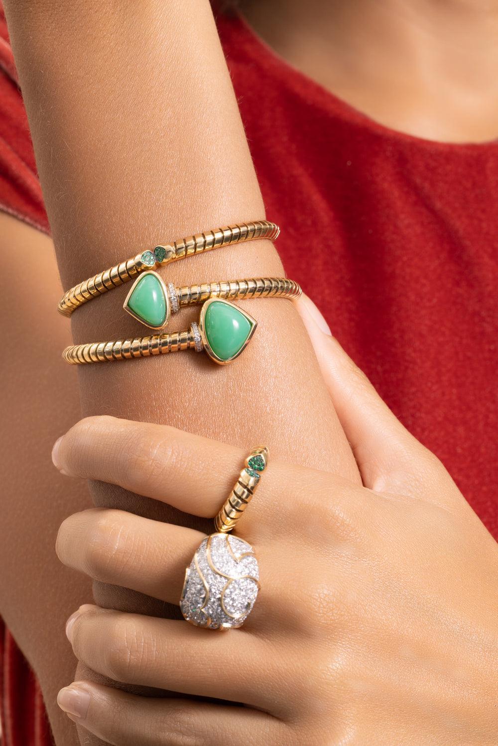 Emerald Trisolina Bangle Bracelet-YELLOW GOLD-SMALL-JEWELRYFINE JEWELBRACELET O-MARINA B