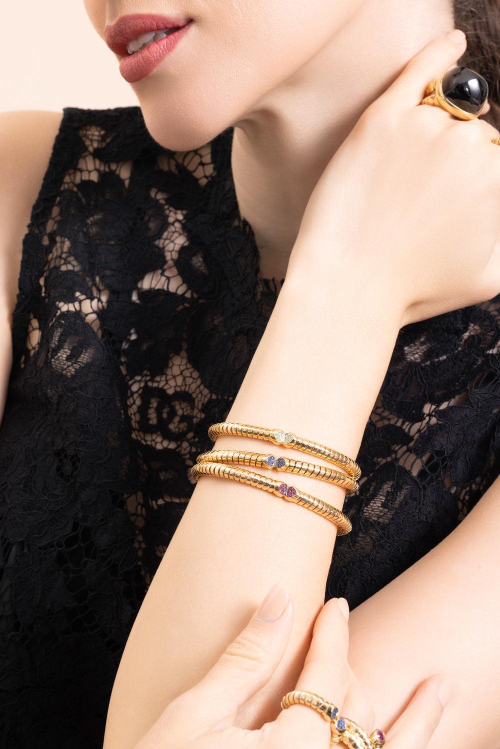 Ruby Trisolina Bangle Bracelet-YELLOW GOLD-MEDIUM-JEWELRYFINE JEWELBRACELET O-MARINA B