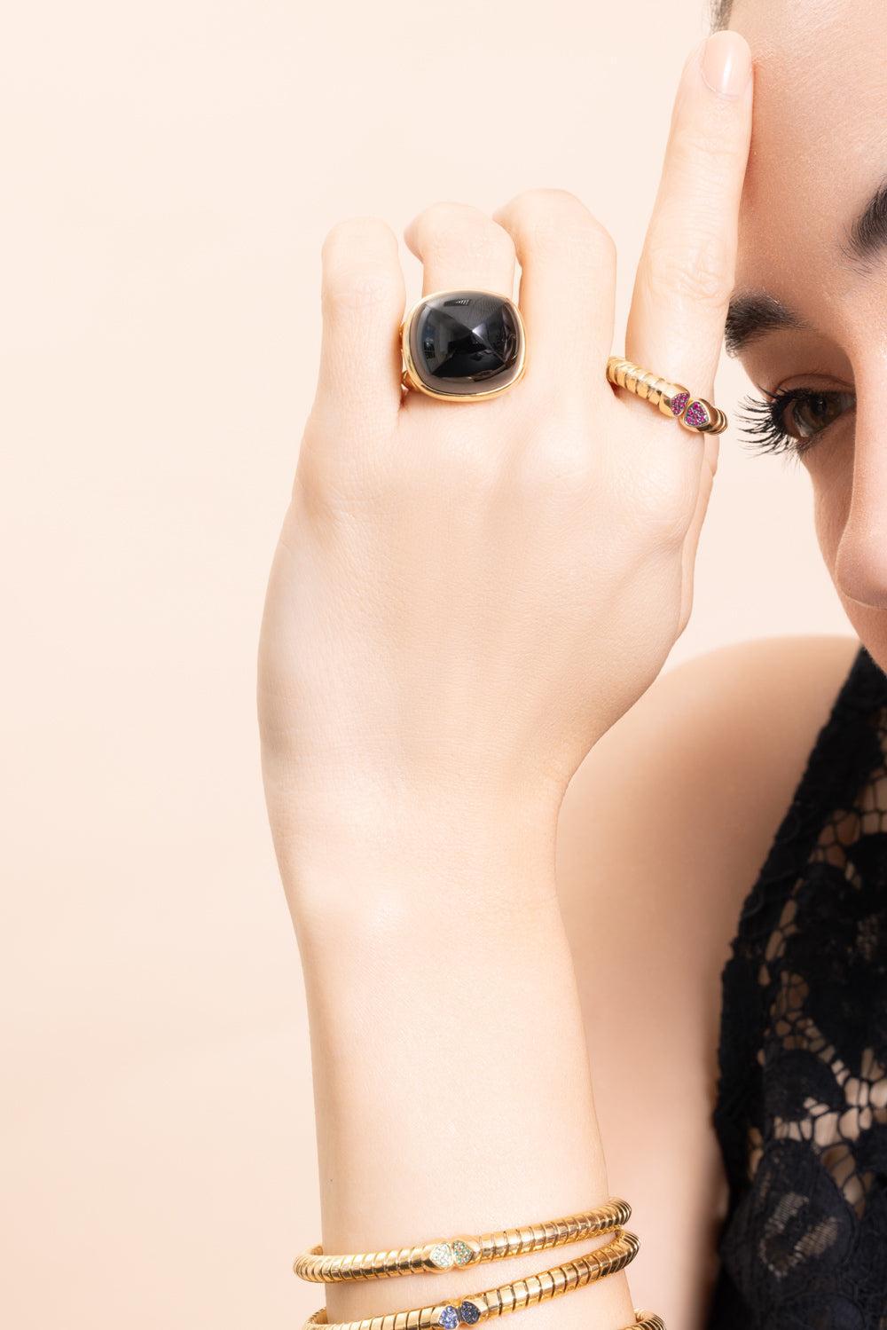 Black Spinel Tigella Ring-YELLOW GOLD-7-JEWELRYFINE JEWELRING-MARINA B