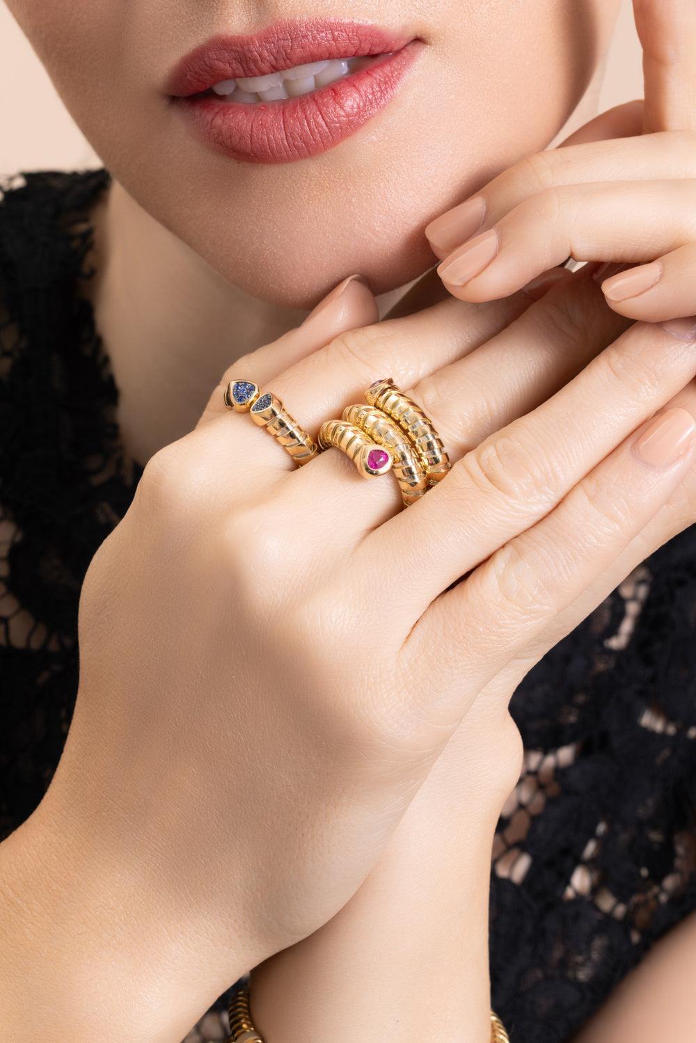 Ruby Trisola Spiral Ring-YELLOW GOLD-6.5-JEWELRYFINE JEWELRING-MARINA B