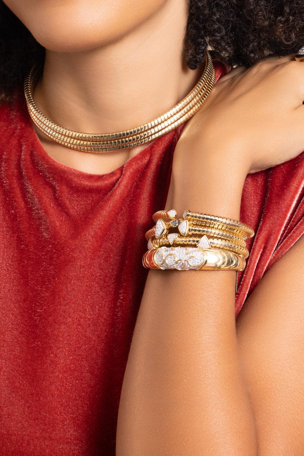 Diamond Trisolina Three Claws Bracelet-YELLOW GOLD-SMALL-JEWELRYFINE JEWELBRACELET O-MARINA B