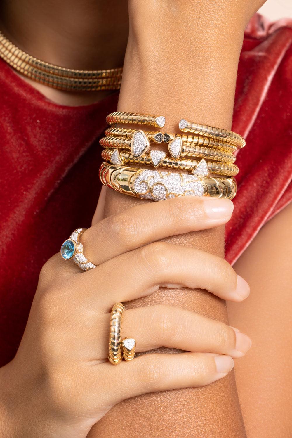 Black Diamond Trisolina Bangle Bracelet-YELLOW GOLD-SMALL-JEWELRYFINE JEWELBRACELET O-MARINA B
