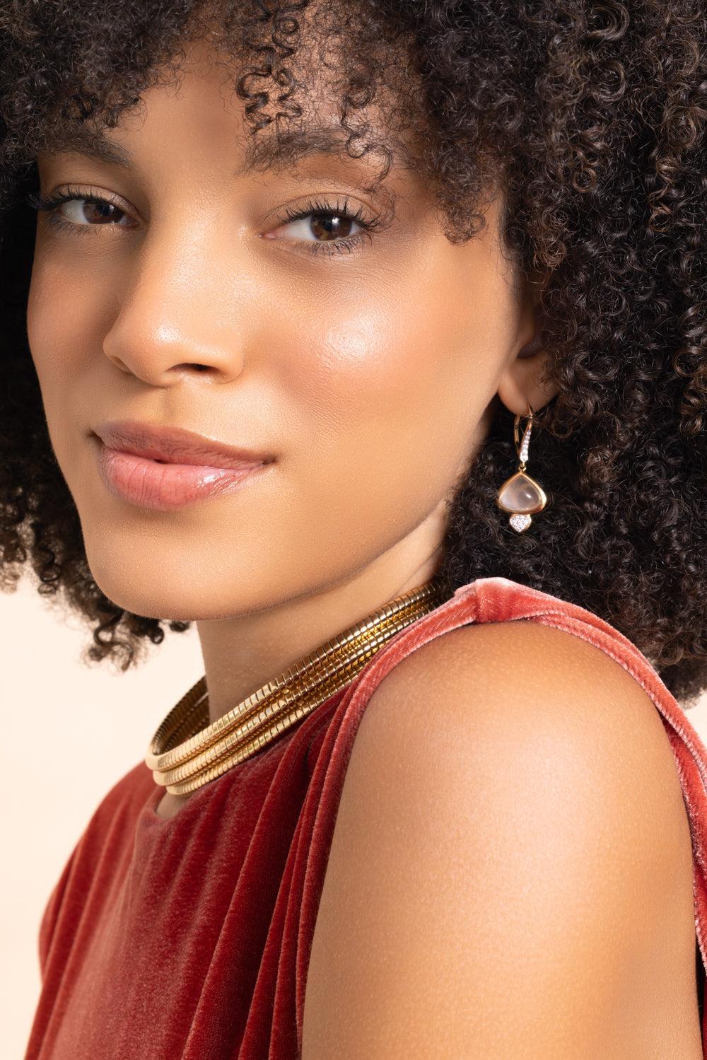 Rose Quartz Diamond Trisolina Drop Earrings-YELLOW GOLD-JEWELRYFINE JEWELEARRING-MARINA B