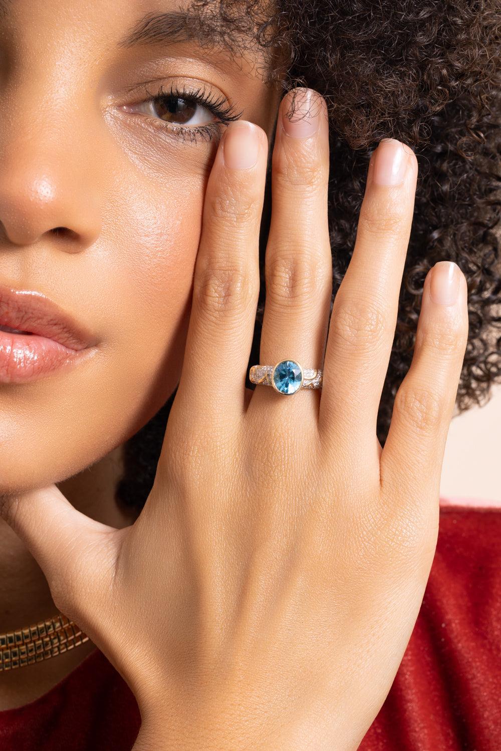 Swiss Blue Topaz Diamond Ondine Ring-YELLOW GOLD-6.5-JEWELRYFINE JEWELRING-MARINA B