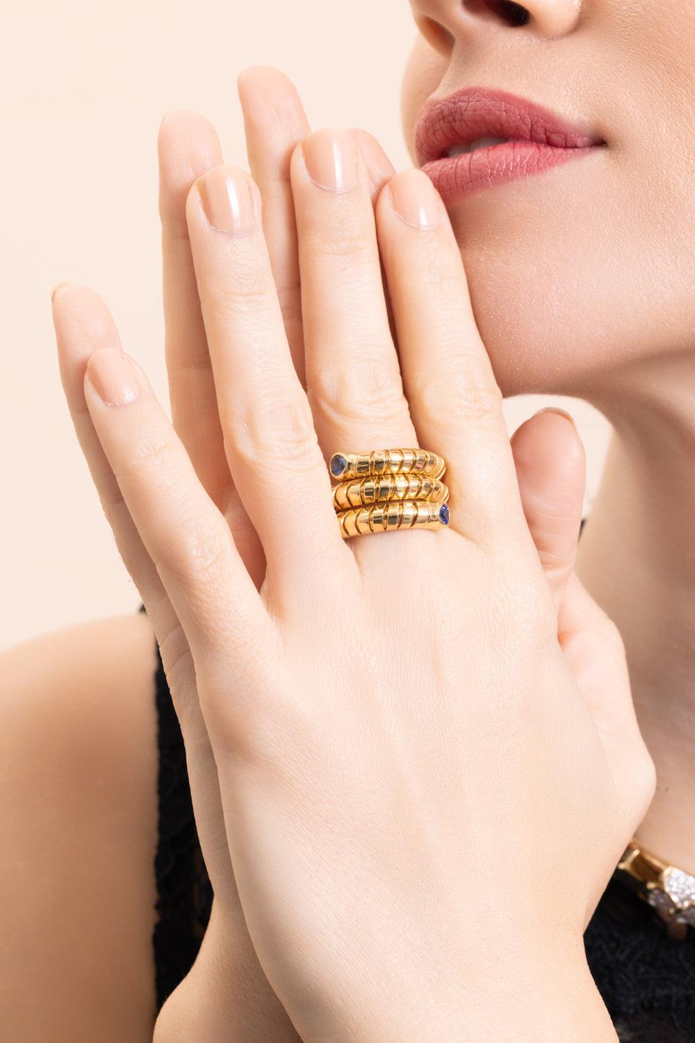 Blue Sapphire Trisola Spiral Ring-YELLOW GOLD-7-JEWELRYFINE JEWELRING-MARINA B