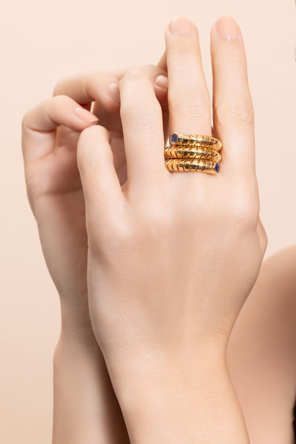 Blue Sapphire Trisola Spiral Ring-YELLOW GOLD-7-JEWELRYFINE JEWELRING-MARINA B