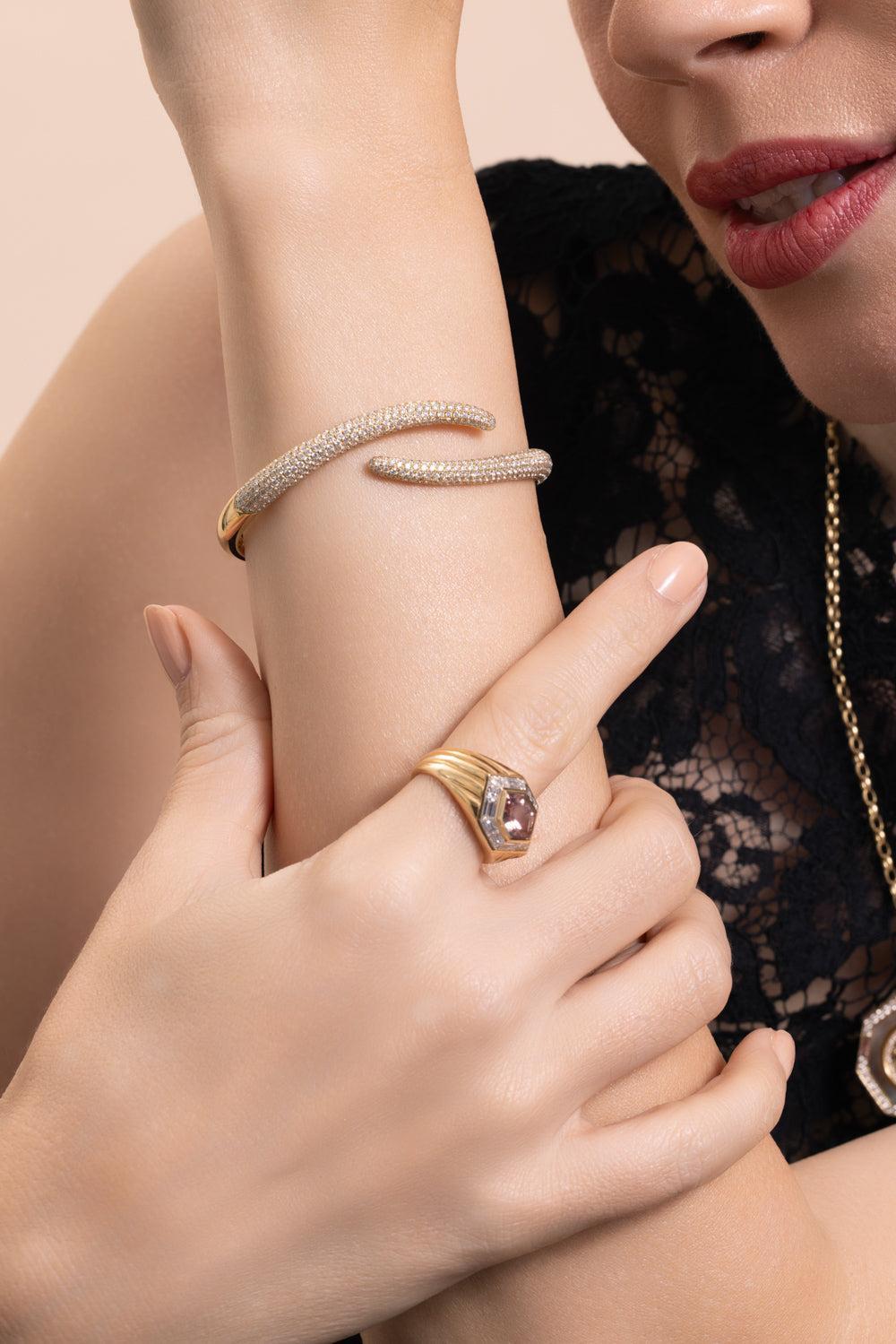 Diamond Tale Bangle Bracelet-YELLOW GOLD-JEWELRYFINE JEWELBRACELET O-ANITA KO