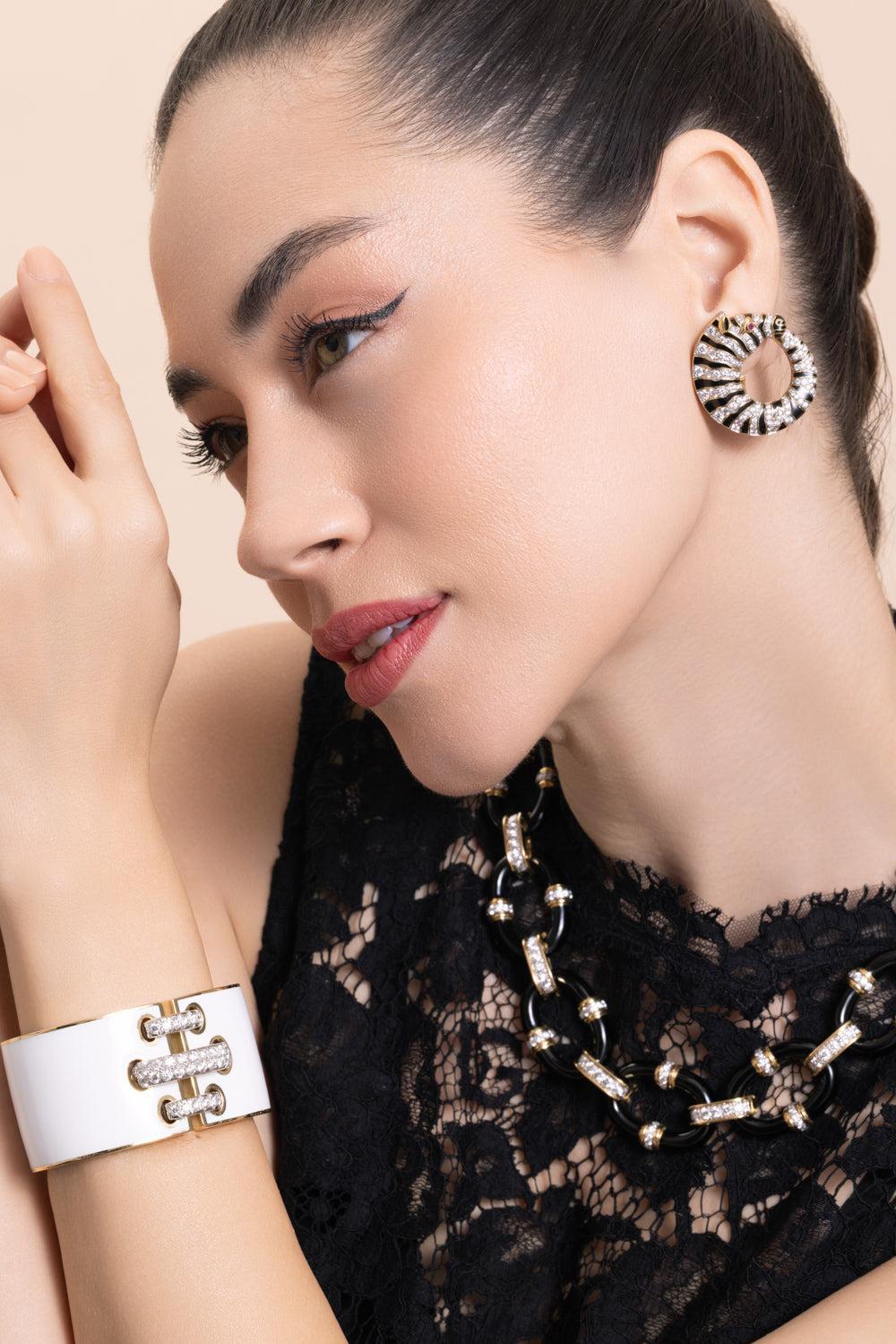 Diamond Black White Zebra Earrings-YELLOW GOLD-JEWELRYFINE JEWELEARRING-DAVID WEBB