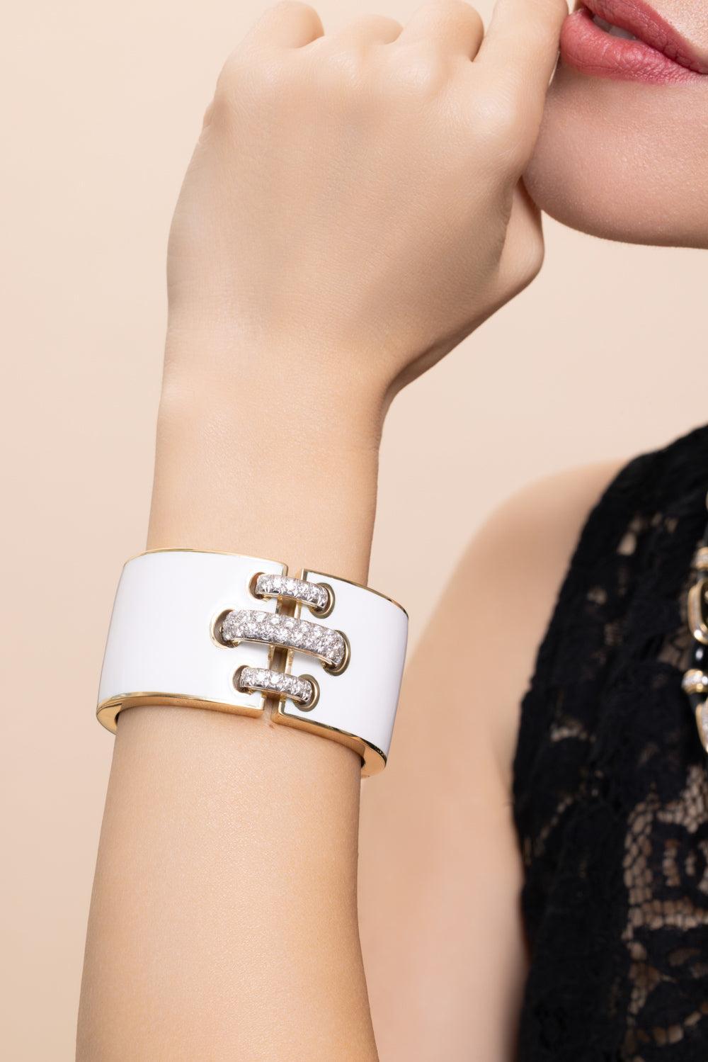 Diamond White Shoe Lace Cuff Braclet-YELLOW GOLD-JEWELRYFINE JEWELBRACELET O-DAVID WEBB