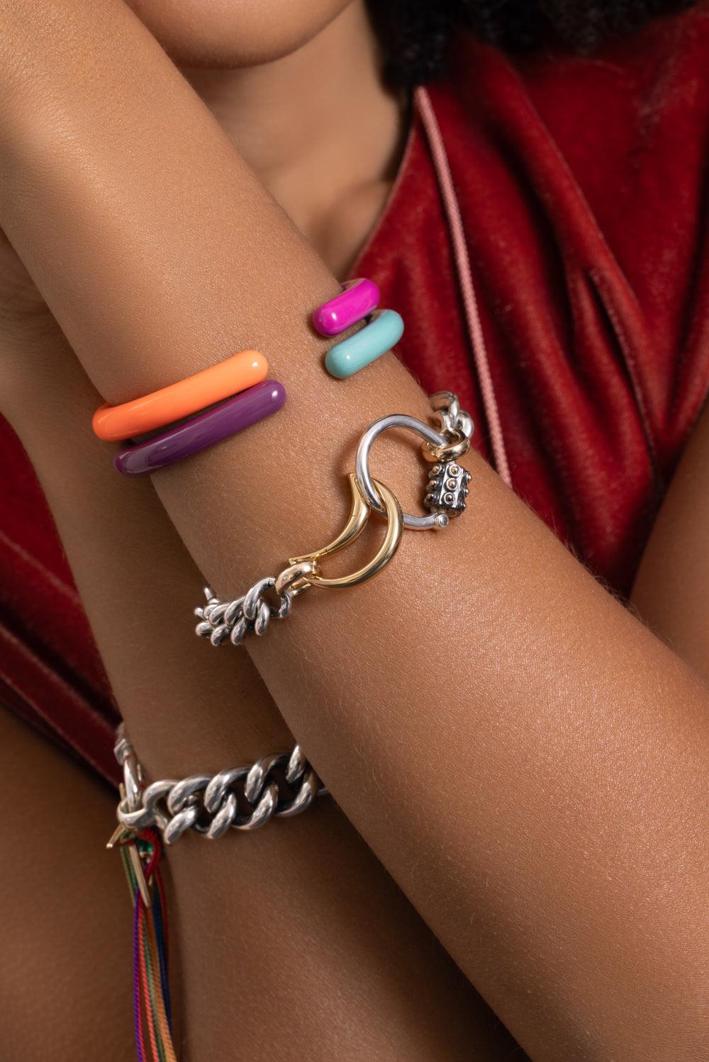 Fuchsia Tacky Hinged Cuffling Bracelet-SILVER-6-6.5-JEWELRYFINE JEWELBRACELET O-MARLA AARON