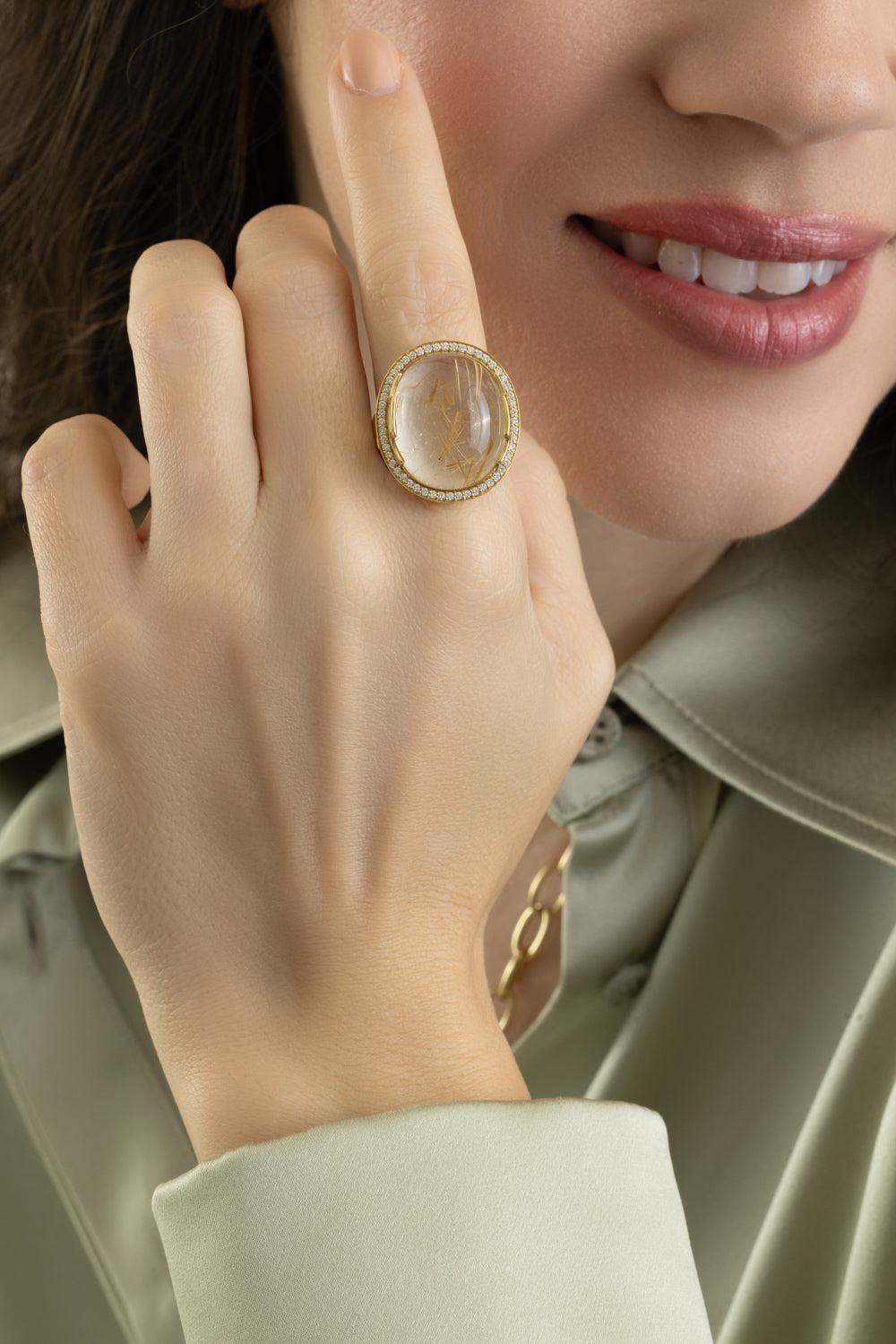 Rutilated Quartz Oval Rock N Roll Ring-YELLOW GOLD-6.5-JEWELRYFINE JEWELRING-GOSHWARA