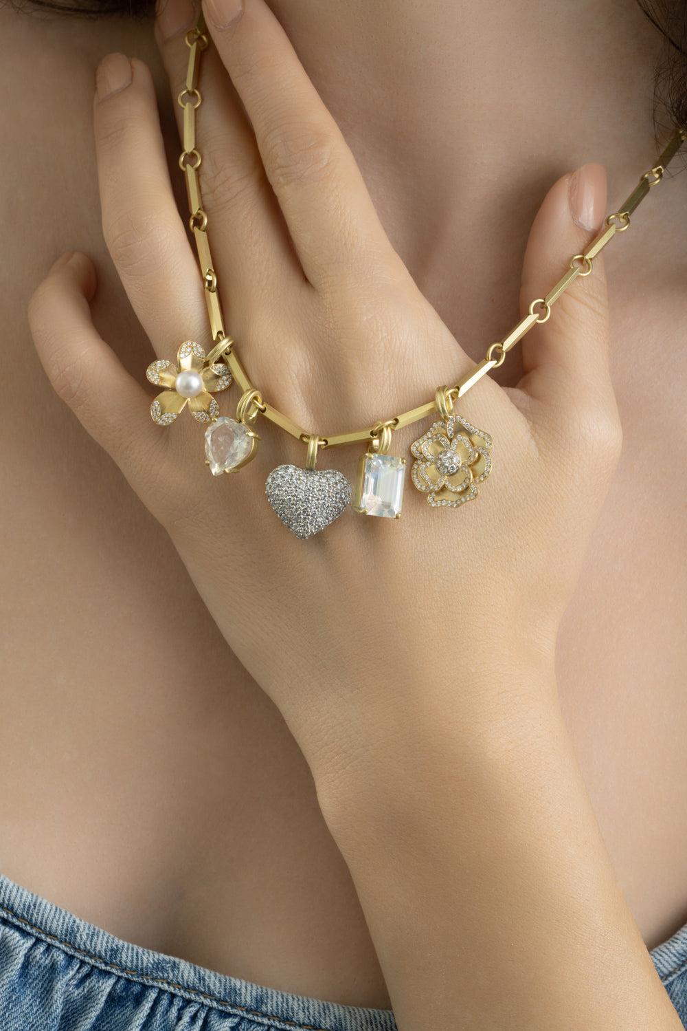 Rainbow Moonstone Heroic Love Pendant-YELLOW GOLD-JEWELRYFINE JEWELPENDANT-IRENE NEUWIRTH JEWELRY