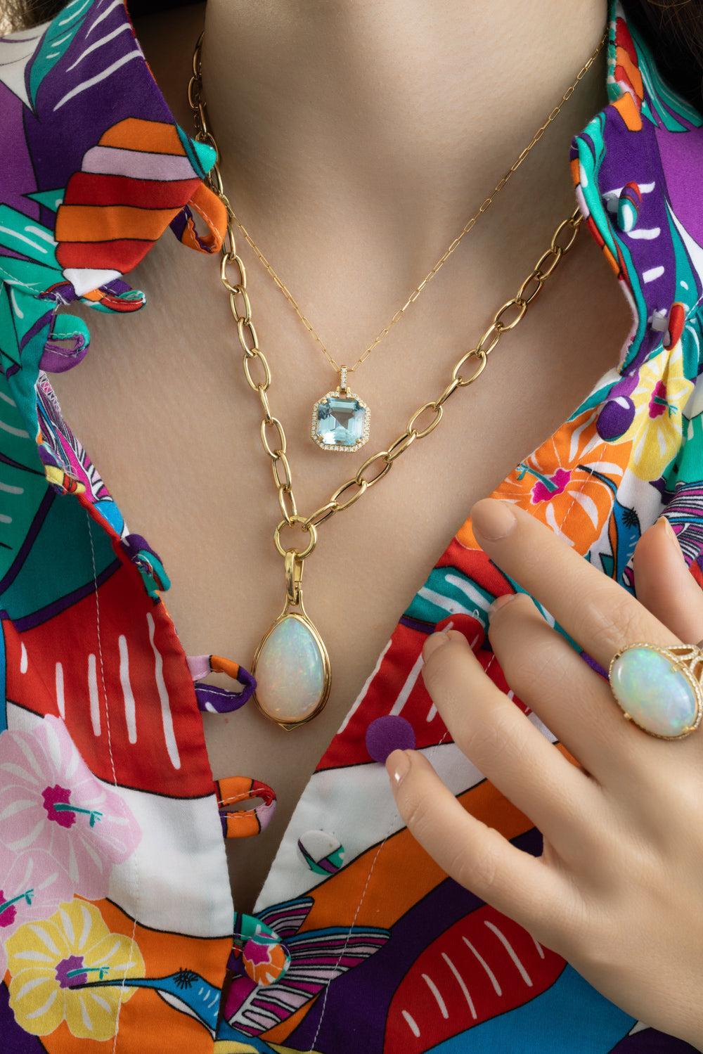 Pear Opal Large G-One Pendant Necklace-YELLOW GOLD-18-JEWELRYFINE JEWELNECKLACE O-GOSHWARA