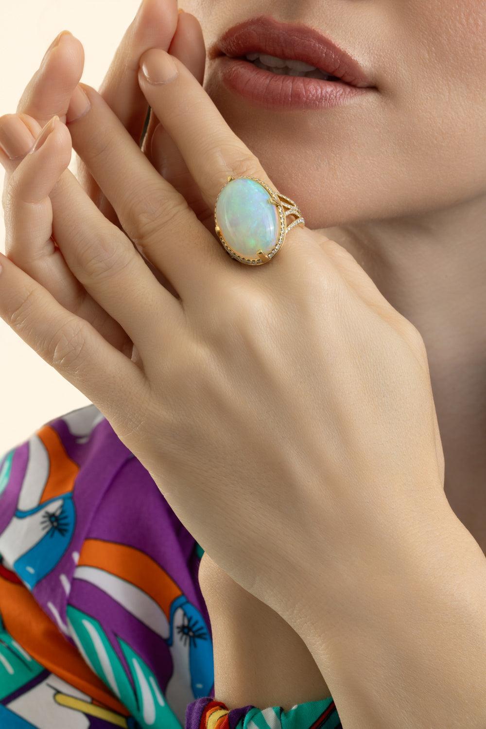 Opal Diamond G-One Ring-YELLOW GOLD-7-JEWELRYFINE JEWELRING-GOSHWARA