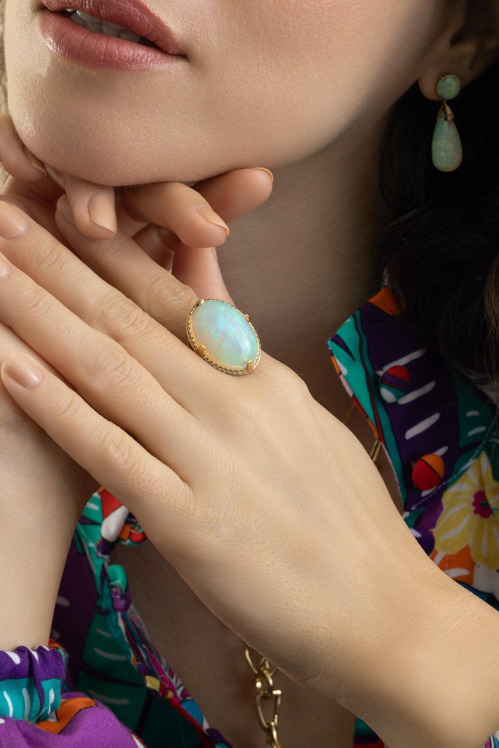 Opal Diamond G-One Ring-YELLOW GOLD-7-JEWELRYFINE JEWELRING-GOSHWARA