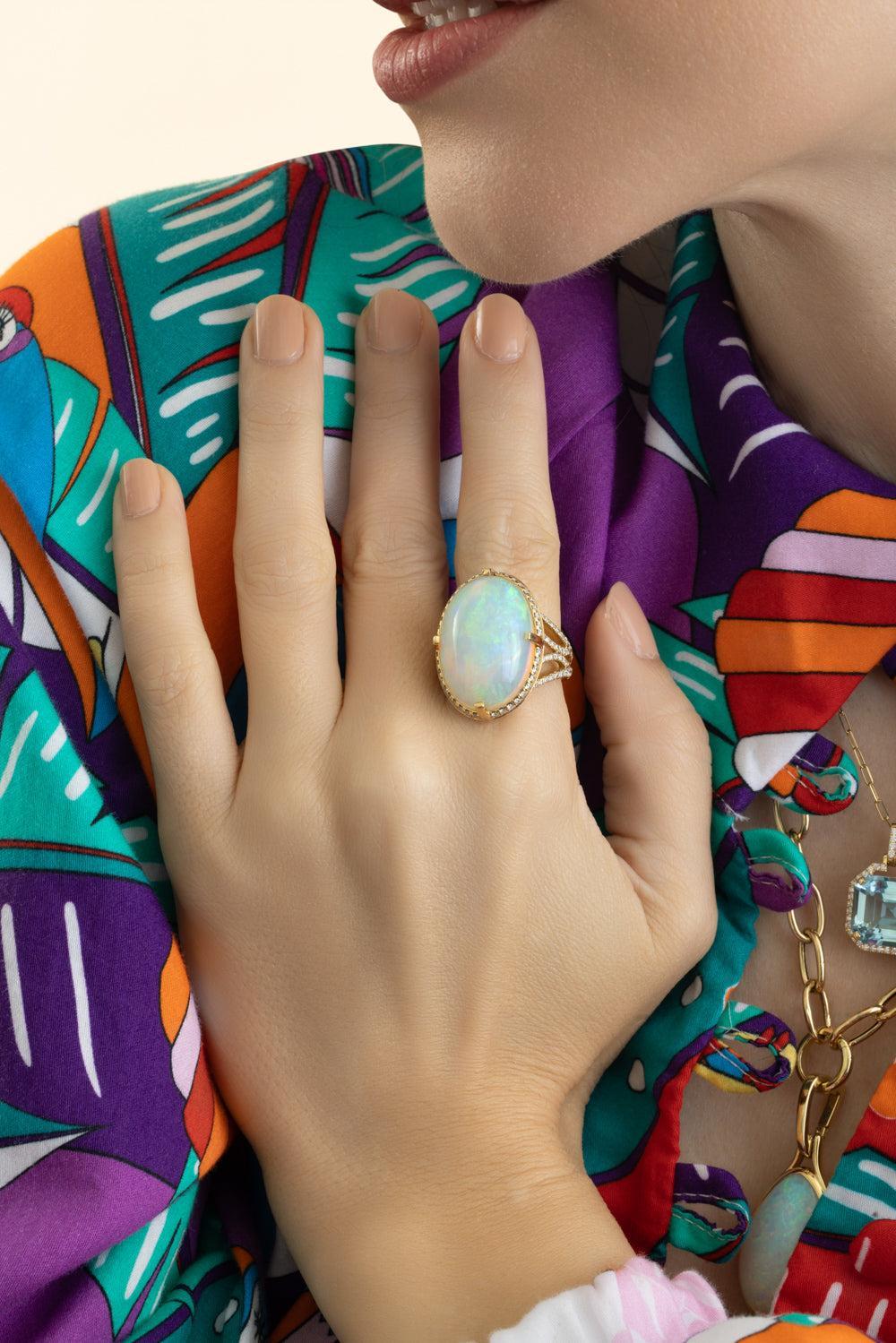 Opal Diamond G-One Ring-YELLOW GOLD-7-JEWELRYFINE JEWELRING-GOSHWARA