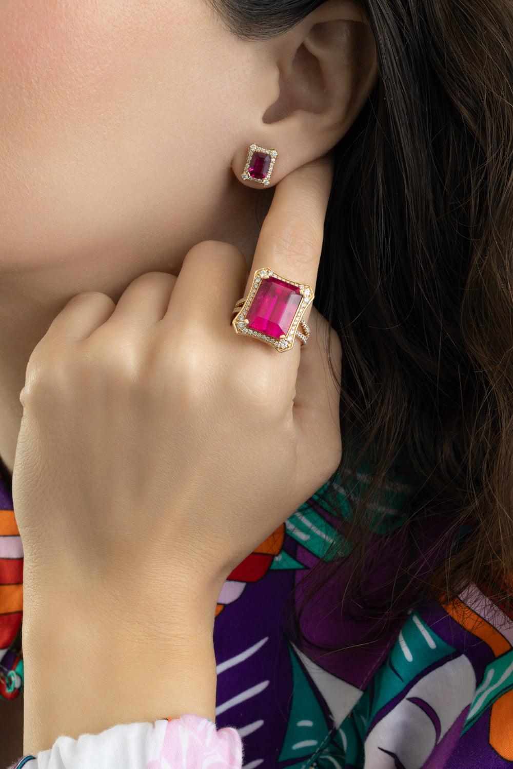 Rubellite Diamond G-One Ring-YELLOW GOLD-7.5-JEWELRYFINE JEWELRING-GOSHWARA