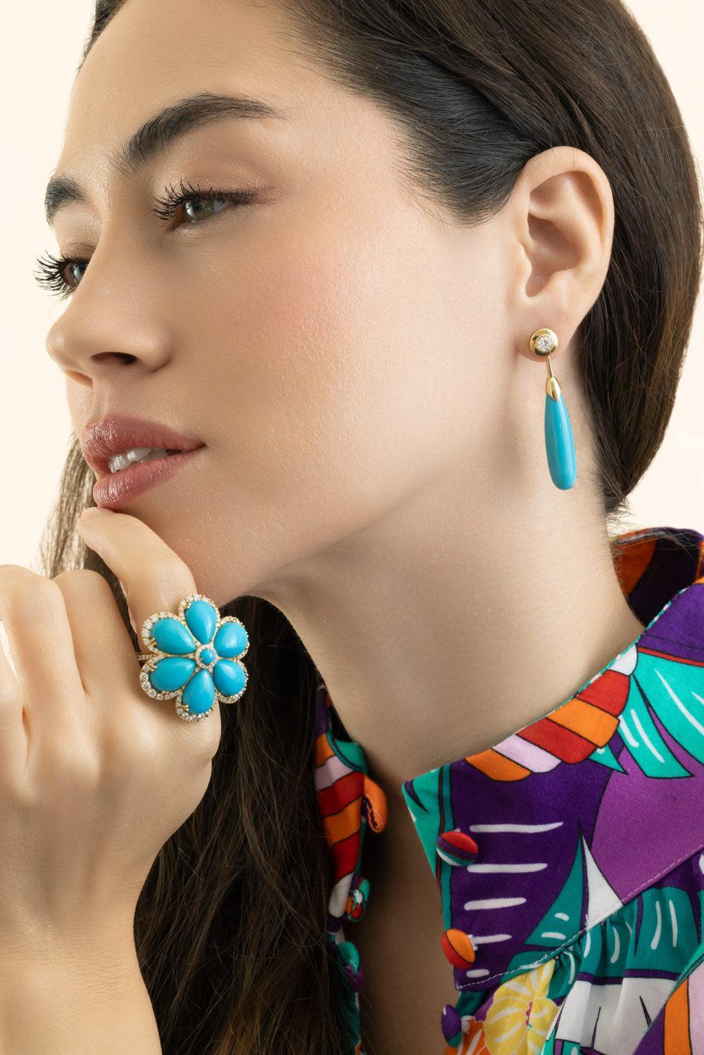 Turquoise Mia Drop G-One Earrings-YELLOW GOLD-JEWELRYFINE JEWELEARRING-GOSHWARA