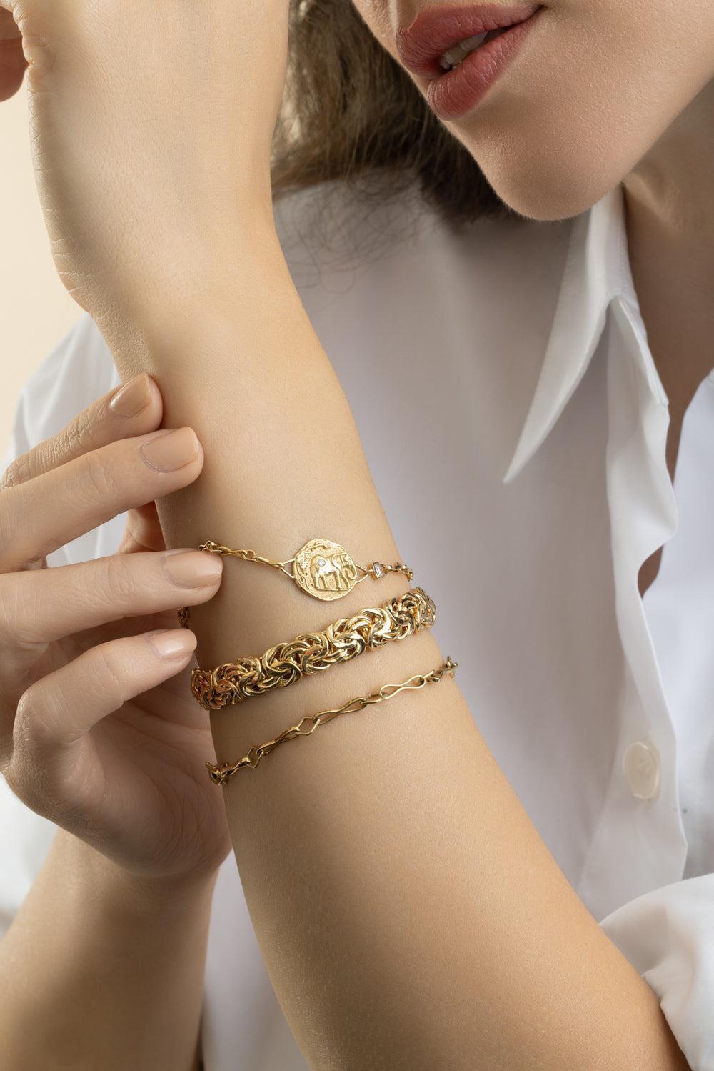 Diamond Elefante Single Coin Bracelet-YELLOW GOLD-JEWELRYFINE JEWELBRACELET O-AZLEE