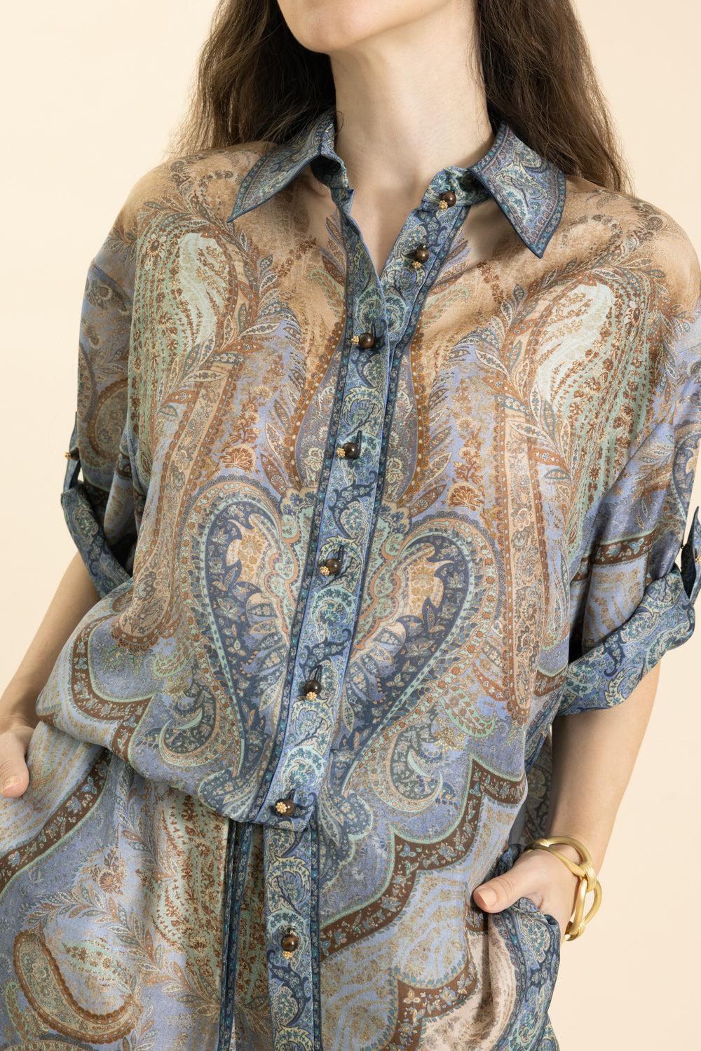 Wanderlust Short Sleeve Shirt-BLUE-0-CLOTHINGTOPBLOUSE-ZIMMERMANN