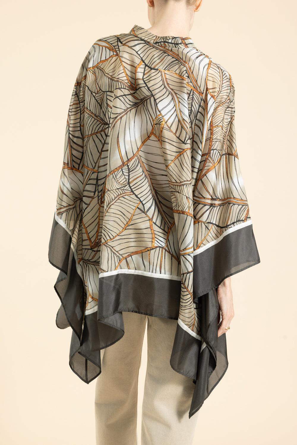 Papyrus Printed Poncho-BEIGE/ORANGE-XS-CLOTHINGTOPPONCHO-BRUNELLO CUCINELLI