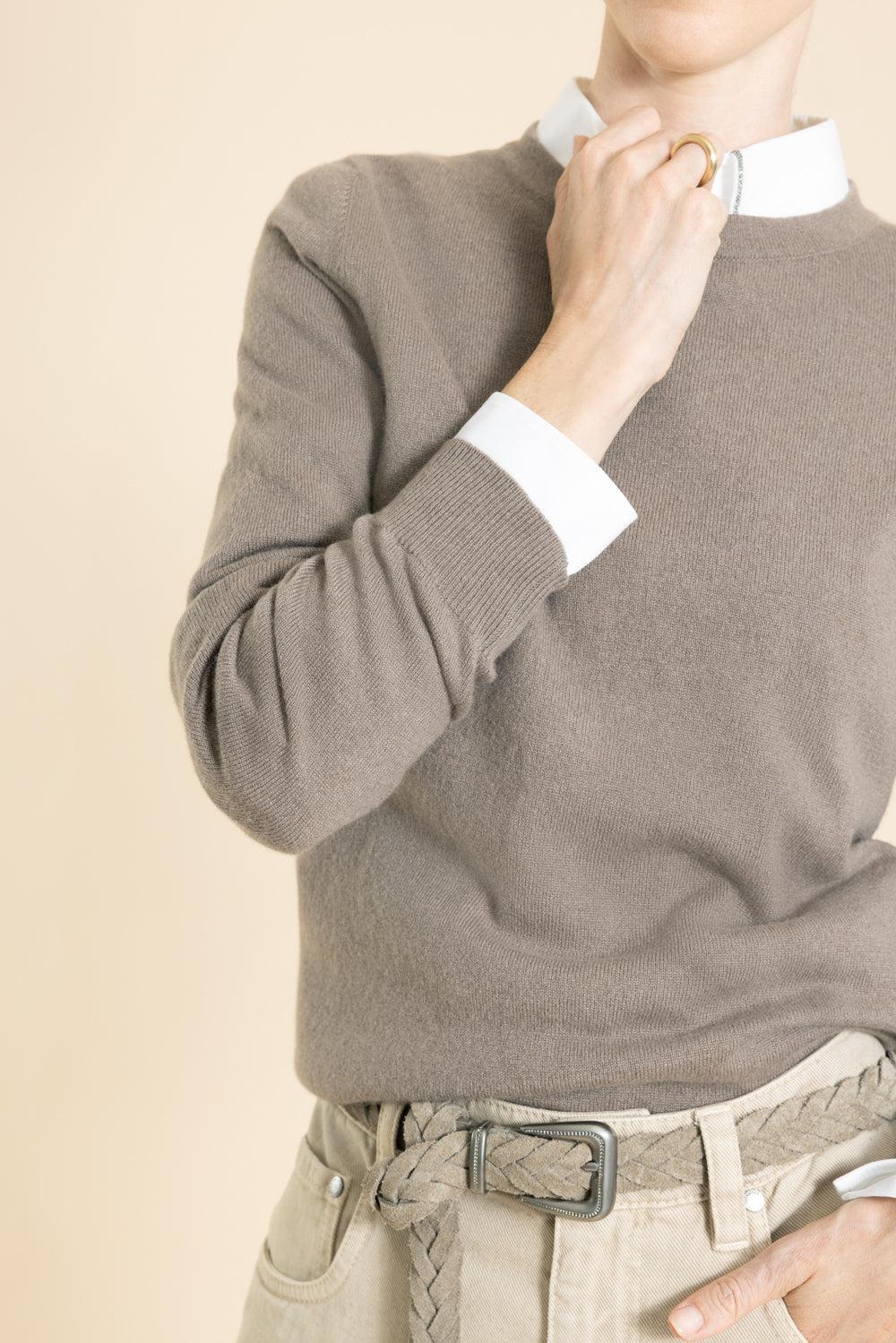 Long Sleeve Sweater - Brown-BROWN-XS-CLOTHINGTOPSWEATER-BRUNELLO CUCINELLI