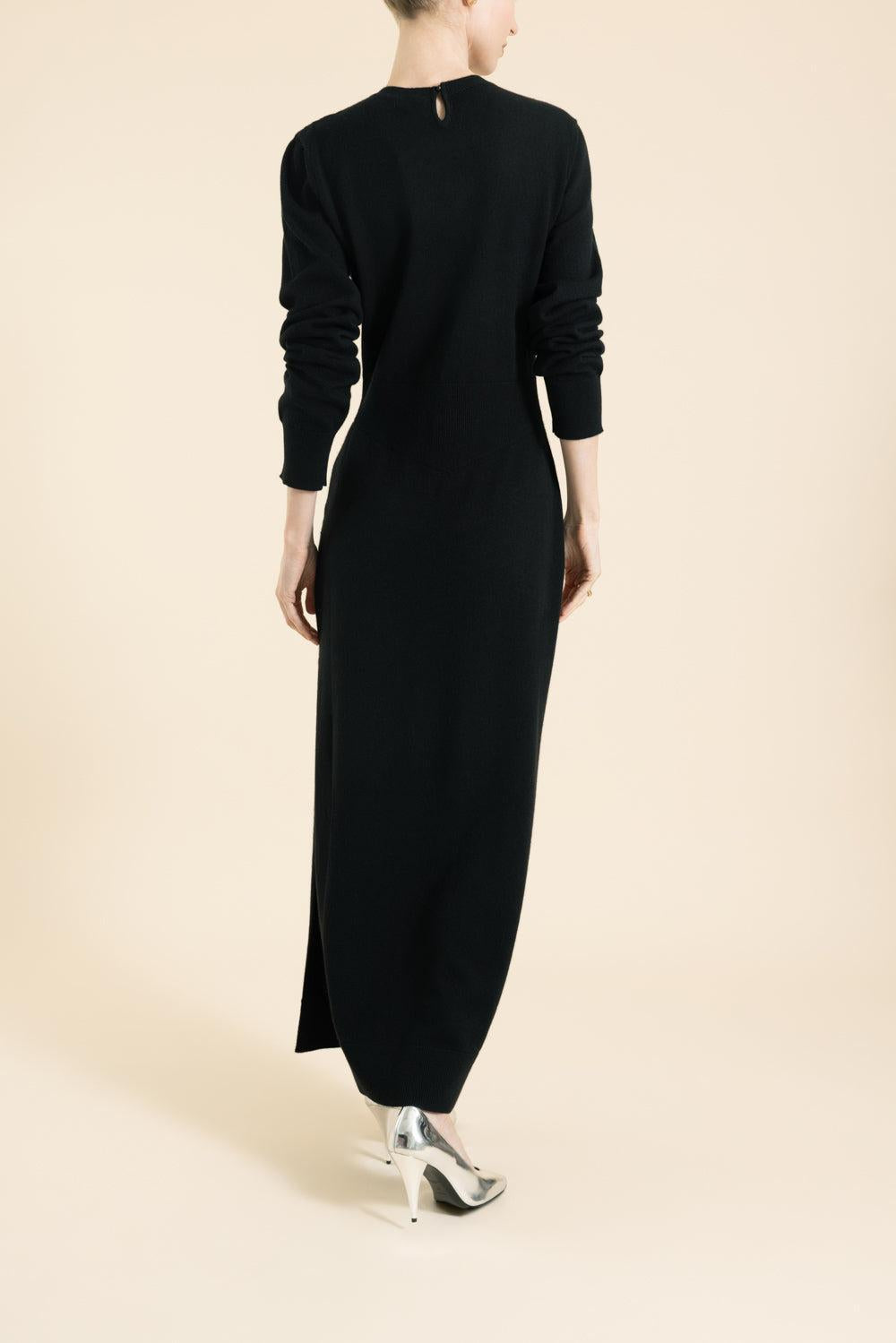 Long Sleeve Slit Dress-BLACK-S-CLOTHINGDRESSCASUAL-GIVENCHY