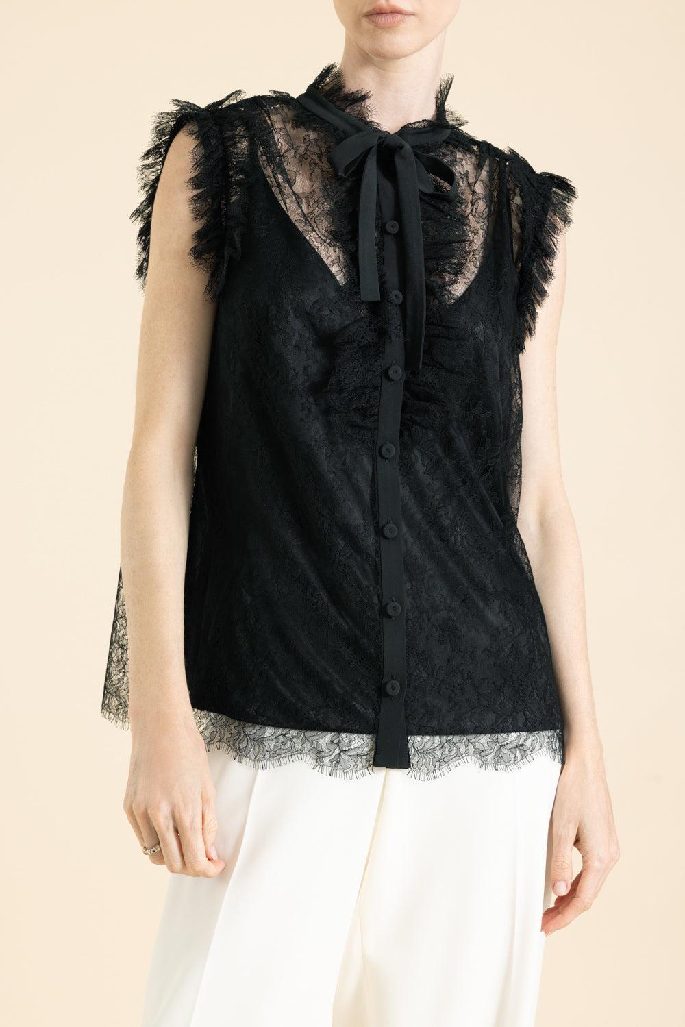 Lace Cami Blouse-BLACK-38-CLOTHINGTOPSLEEVELESS BLOUSE-MAISON COMMON