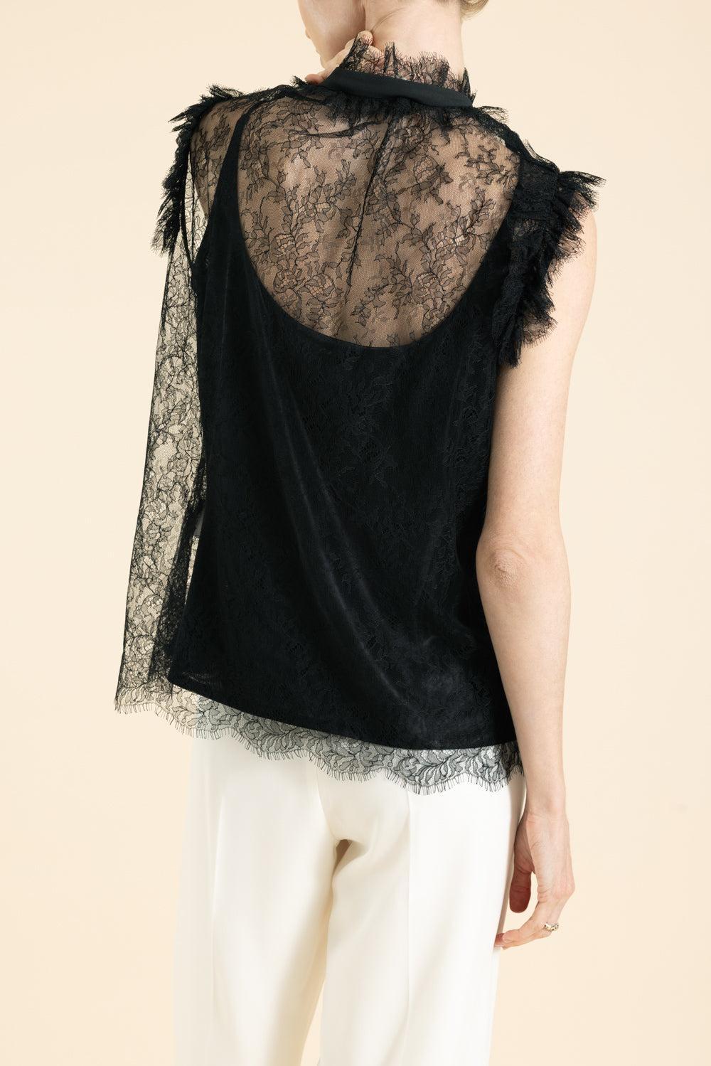Lace Cami Blouse-BLACK-38-CLOTHINGTOPSLEEVELESS BLOUSE-MAISON COMMON