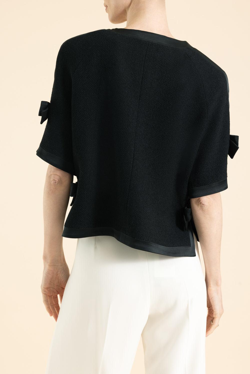 Short Sleeve Bow Satin Details-BLACK-38-CLOTHINGJACKETCASUAL-MAISON COMMON