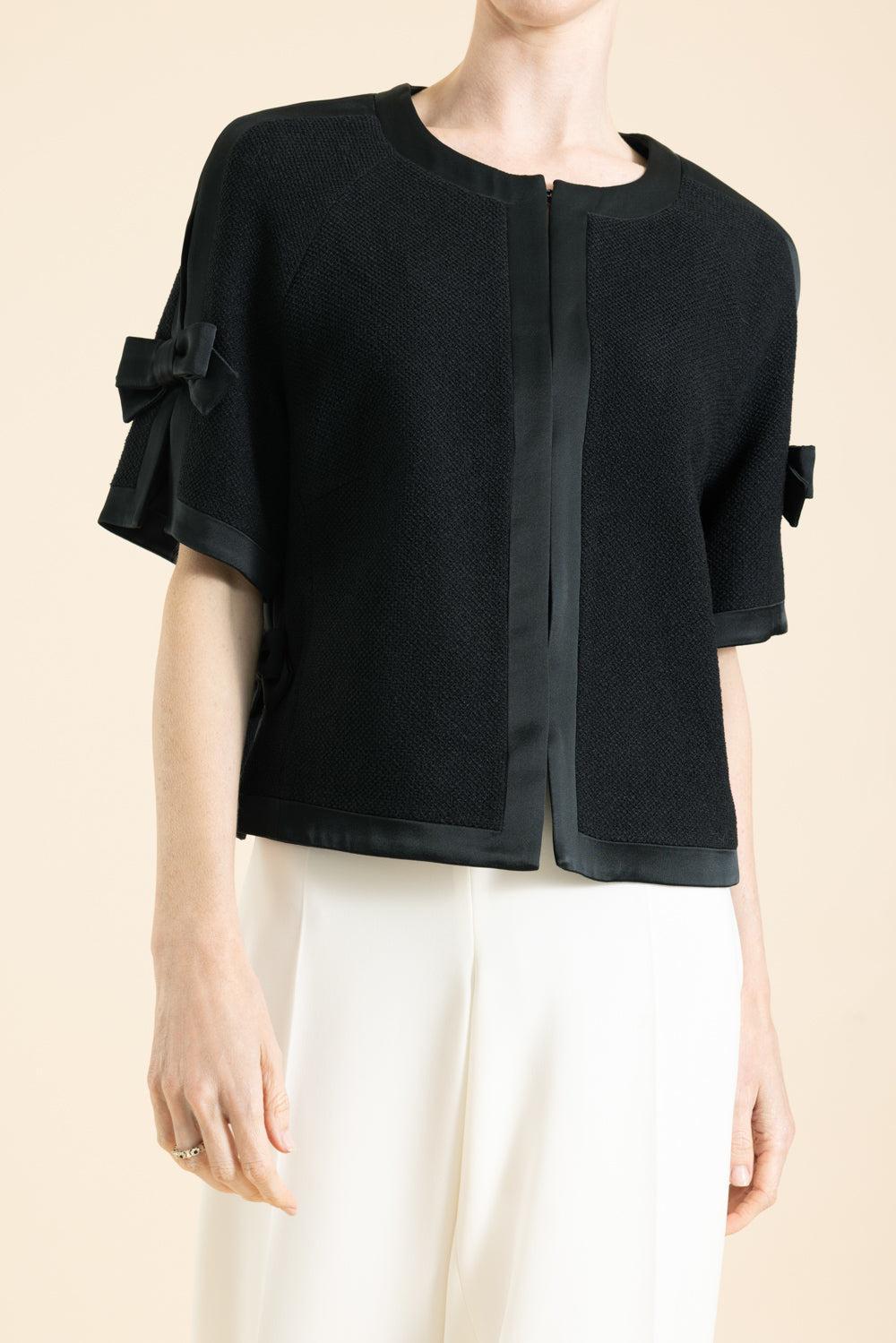 Short Sleeve Bow Satin Details-BLACK-38-CLOTHINGJACKETCASUAL-MAISON COMMON
