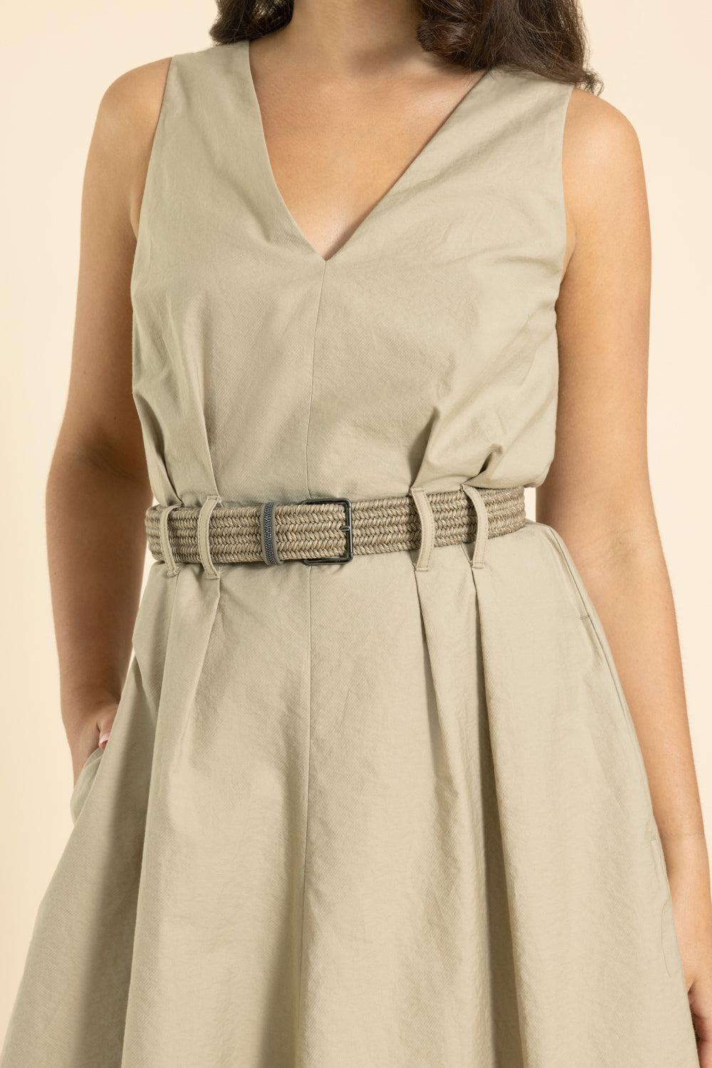 Texture Belted Mini Dress-TAN-XS-CLOTHINGDRESSCASUAL-BRUNELLO CUCINELLI