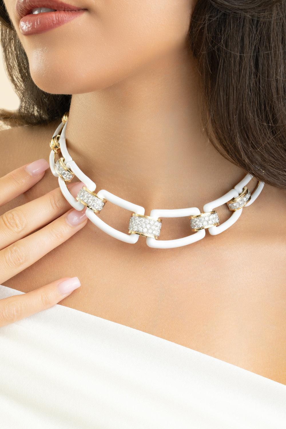 Diamond White City Collar Necklace-YELLOW GOLD-JEWELRYFINE JEWELNECKLACE O-DAVID WEBB
