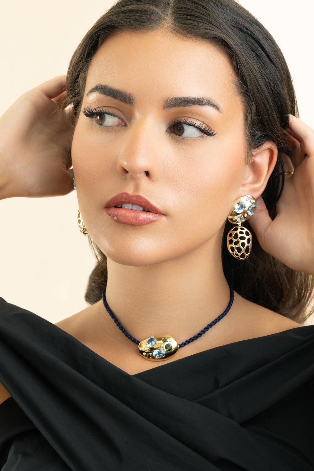 Blue Topaz Diamond Monochromatic Earrings-YELLOW GOLD-JEWELRYFINE JEWELEARRING-CAROL KAUFFMANN