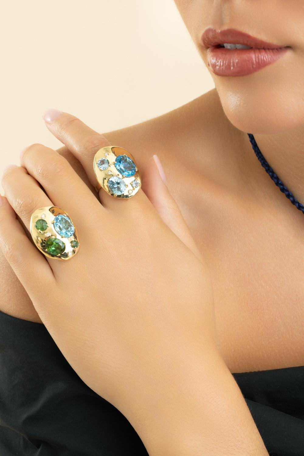 Blue Topaz Diamond Rocks Ring-YELLOW GOLD-7.25-JEWELRYFINE JEWELRING-CAROL KAUFFMANN