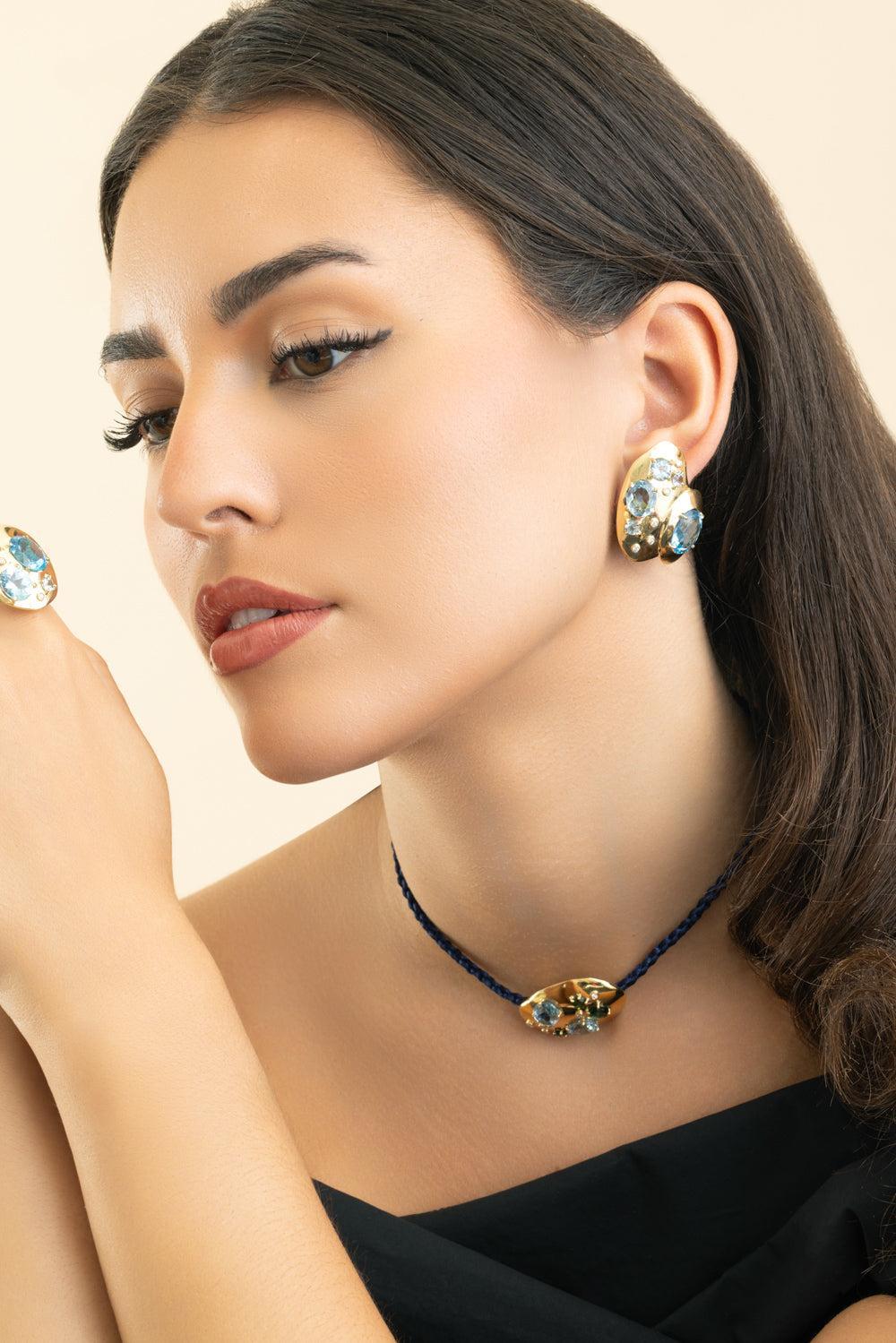 Blue Topaz Diamond Rock Earrings-YELLOW GOLD-JEWELRYFINE JEWELEARRING-CAROL KAUFFMANN