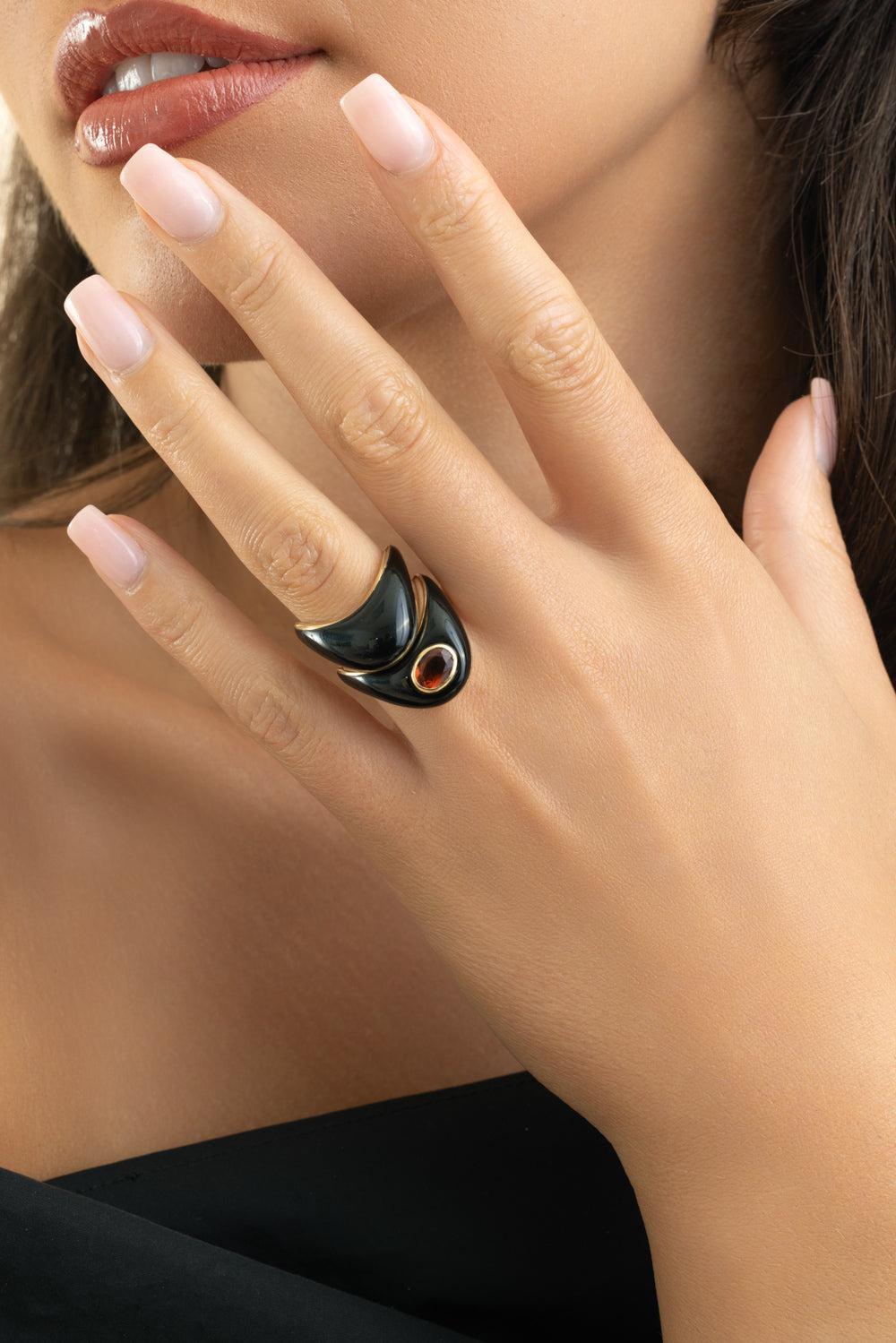 Onyx Citrine Big Zaha Ring-YELLOW GOLD-6.5-JEWELRYFINE JEWELRING-ZAHN-Z