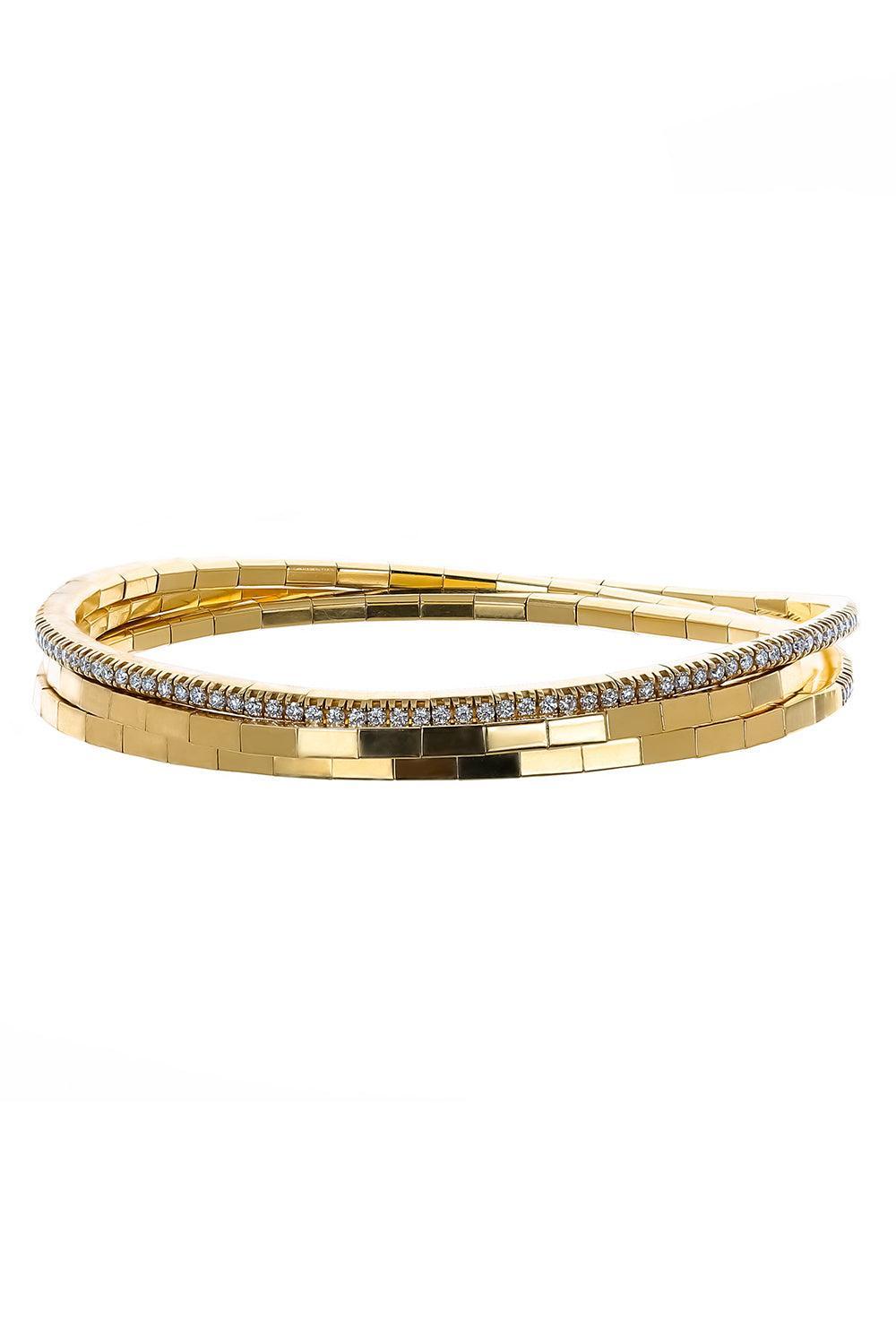 Diamond Three Turn Half Extensible Stretch Bracelet-YELLOW GOLD-JEWELRYFINE JEWELBRACELET O-ROBERTO DEMEGLIO