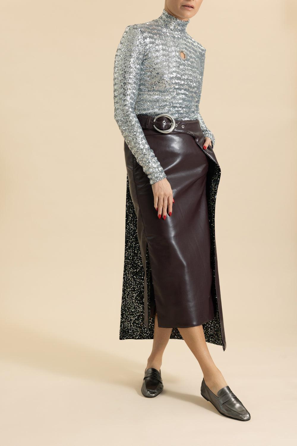 Double Layer Midi Skirt-BRN PLUM-36-CLOTHINGSKIRTMAXI-RABANNE